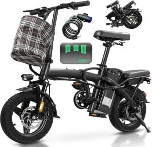 Electric Bike for Adults Teens, Commuter City Foldable ebike with 560W Motor and 48V Battery, 24MPH 3-Level Assist, Dual Disc Brakes,14" Compact Folding Electric bicycle with UL 2849 Certified