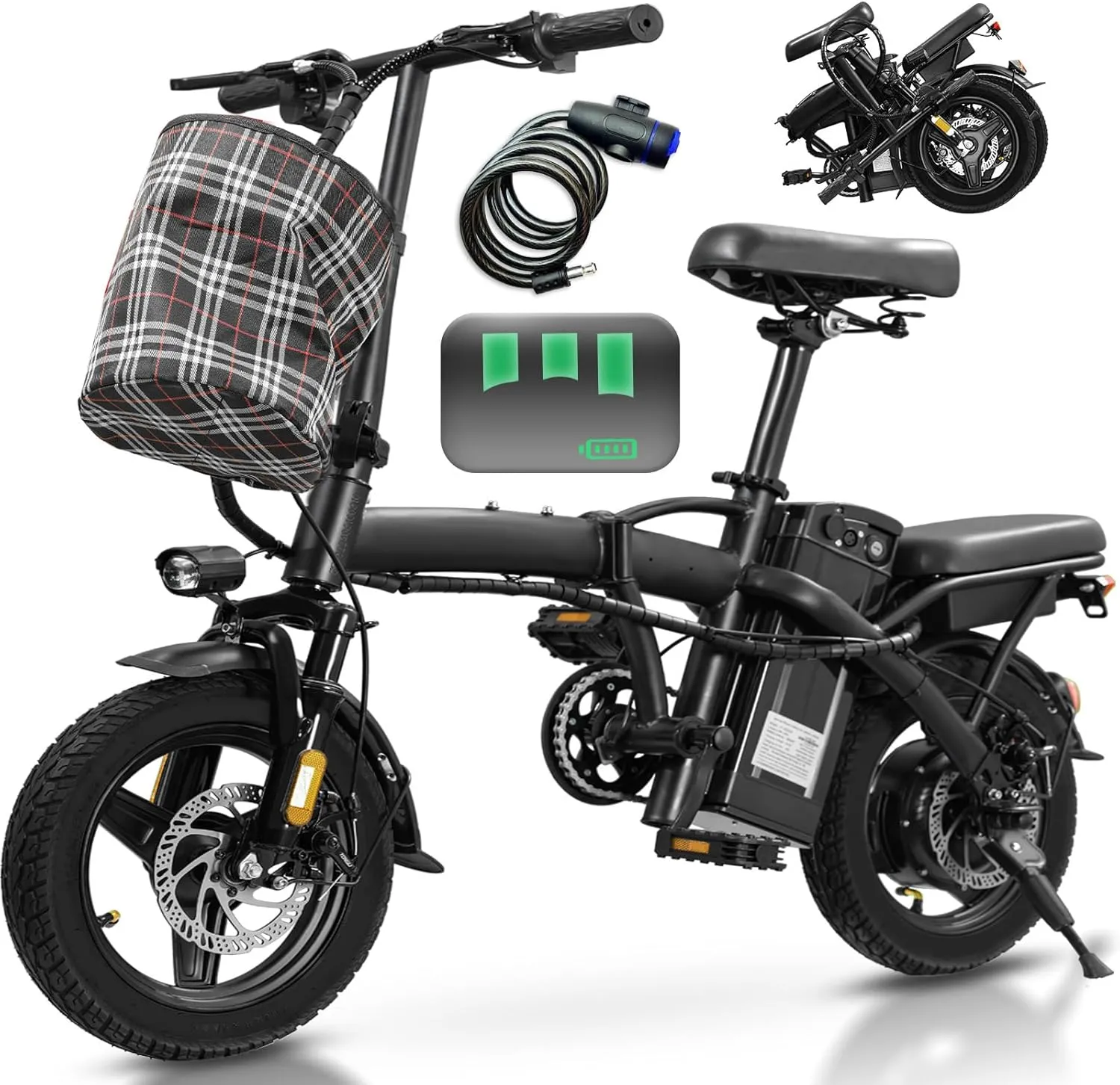 Electric Bike for Adults Teens, Commuter City Foldable ebike with 560W Motor and 48V Battery, 24MPH 3-Level Assist, Dual Disc Brakes,14" Compact Folding Electric bicycle with UL 2849 Certified