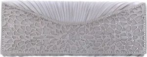 Elegant Pleated Satin Floral Crystal Flap Clutch Evening Bag - Diff Colors Avail