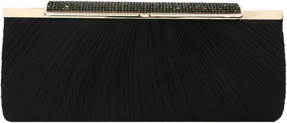 Elegant Pleated Satin w/Crystal Top Hard Frame Clutch Evening Bag - Diff Colors
