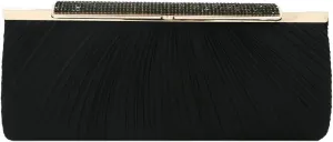 Elegant Pleated Satin w/Crystal Top Hard Frame Clutch Evening Bag - Diff Colors