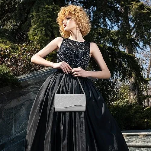 Elegant Sequin and Satin Crossbody Handbag Clutch-Free Shipping