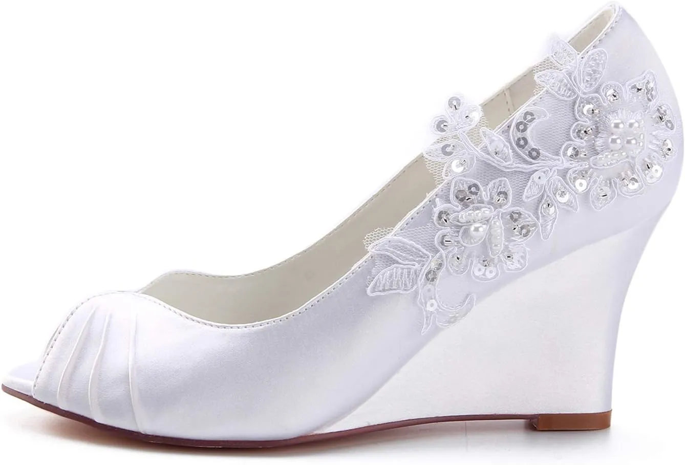 Emily Bridal Brautschuhe Mutter der Braut Schuhe Peep Toe Bow Wedge Schuhe