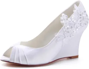 Emily Bridal Brautschuhe Mutter der Braut Schuhe Peep Toe Bow Wedge Schuhe