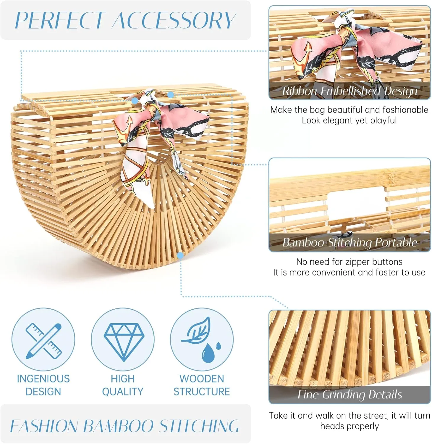 Emprier Vintage Bamboo Bags for women Handmade Straw Bags Summer Beach Purses Basket Handbags
