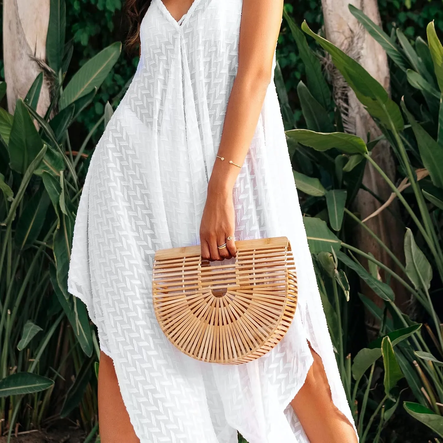 Emprier Vintage Bamboo Bags for women Handmade Straw Bags Summer Beach Purses Basket Handbags
