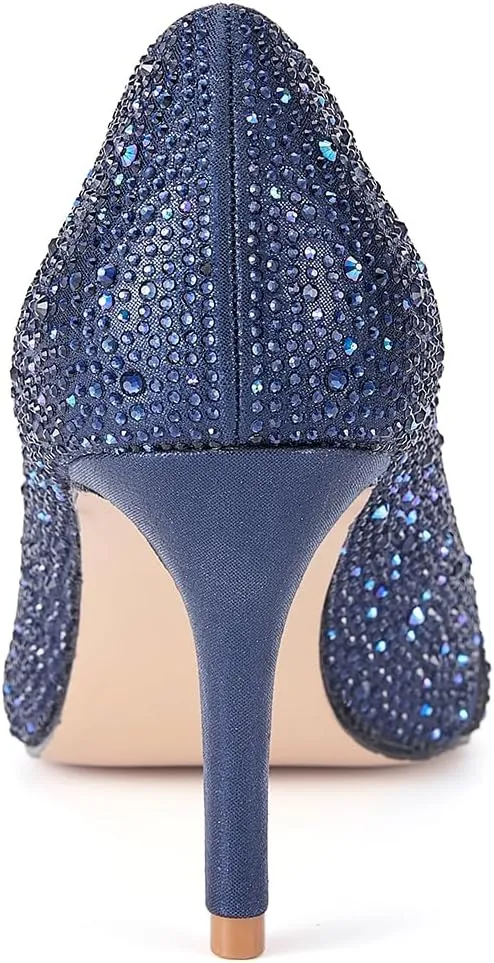 ERIJUNOR E2406 Women Pumps Comfortable Mid Heel Sparkly Rhinestone mesh Evening Prom Wedding Shoes