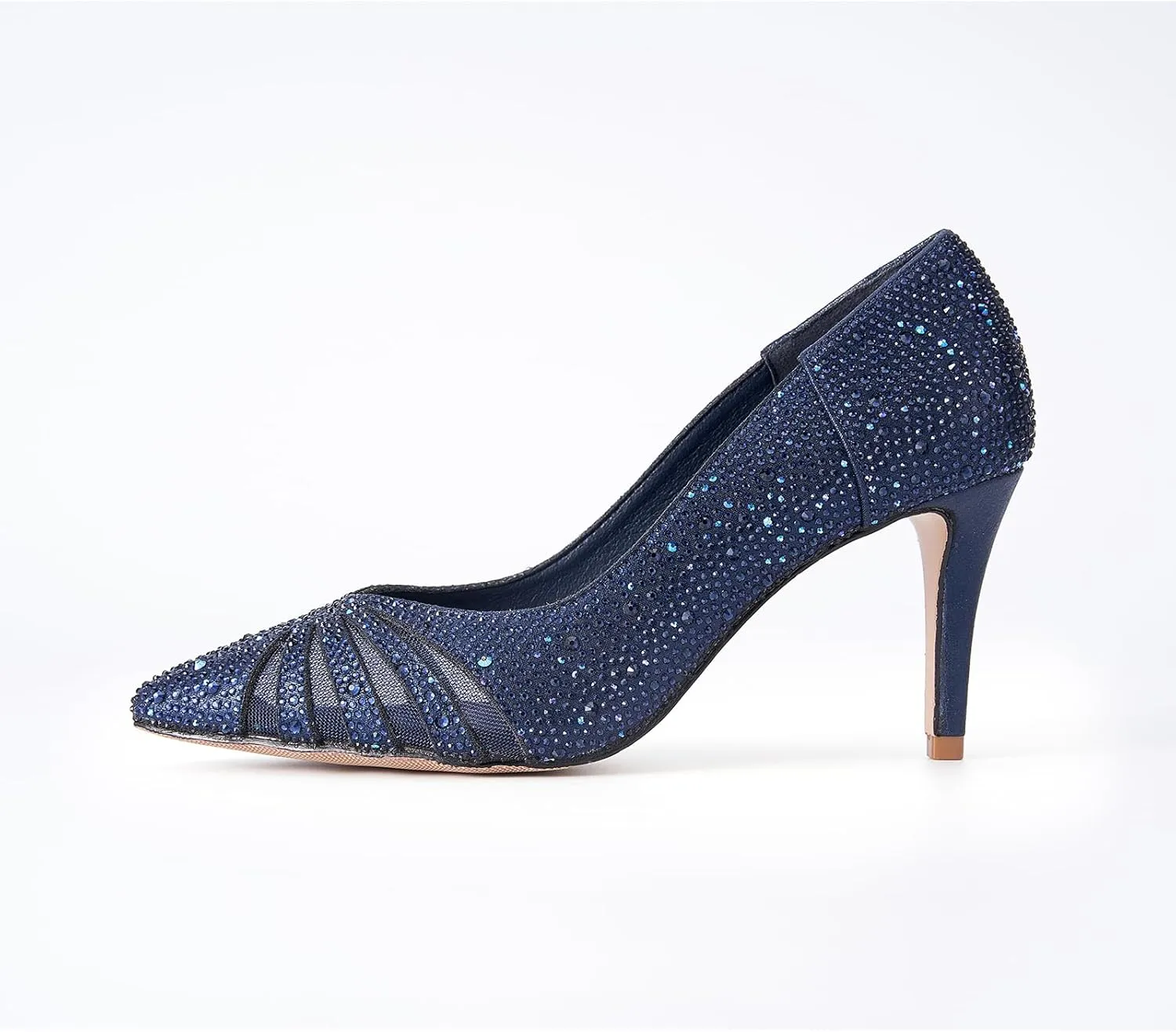 ERIJUNOR E2406 Women Pumps Comfortable Mid Heel Sparkly Rhinestone mesh Evening Prom Wedding Shoes