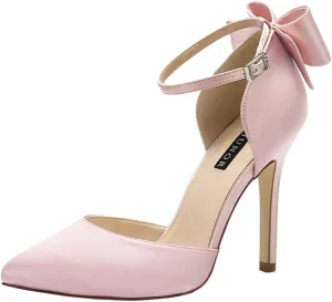 ERIJUNOR Women High Heel Bow Ankle Strap Evening Party Dance Wedding Satin Shoes