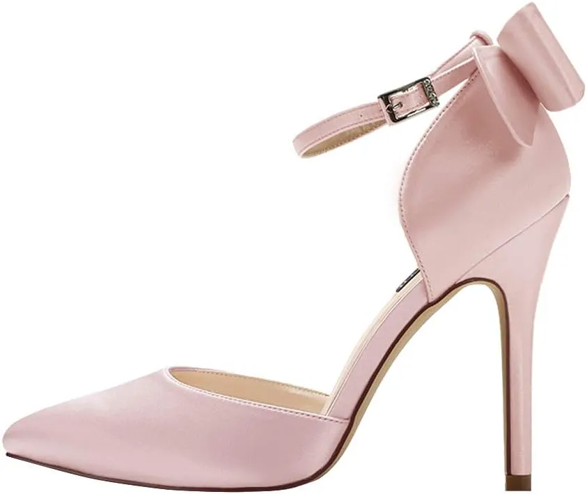 ERIJUNOR Women High Heel Bow Ankle Strap Evening Party Dance Wedding Satin Shoes