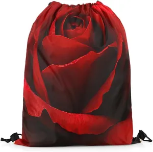 Erosebridal Sport Gym Red Rose Drawstring Backpack,Romantic Floral Red and Black Drawstring Bags for Swim Yoga Traveling,Valentine String Backpack,Rose Flower Draw String Back Bag,13x15.7