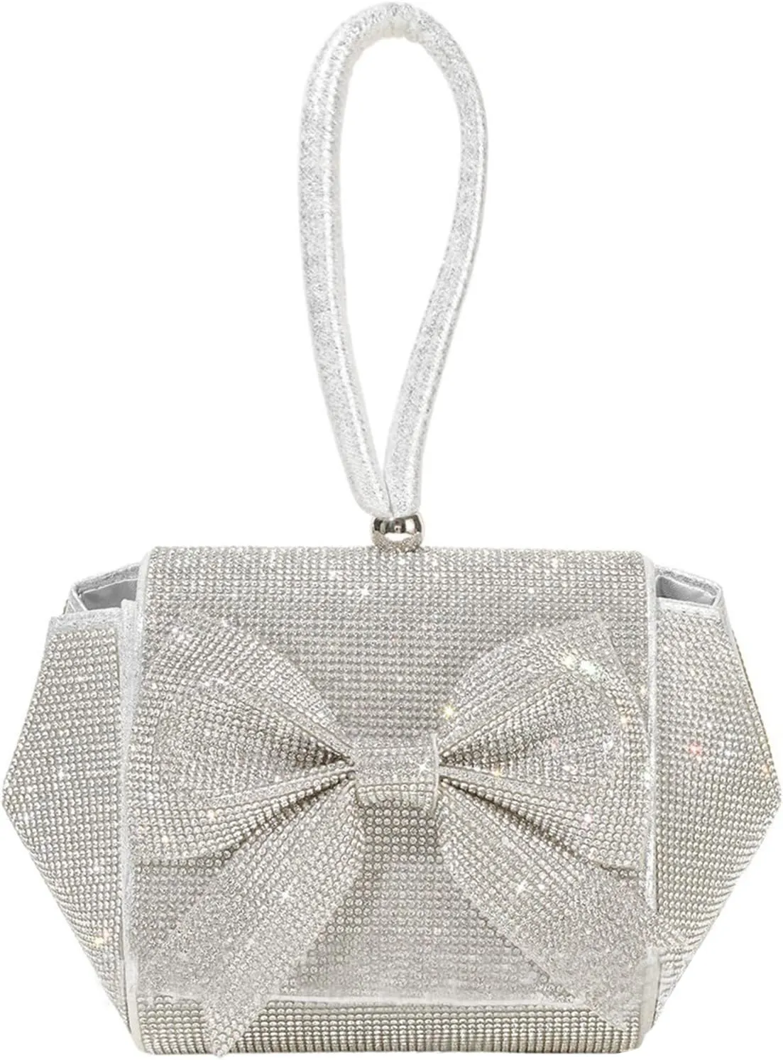 Evening Bag Bow Purses Silver Purse for Women Dressy Evening Clutch Purses Wedding Glitter Rhinestone Purse Women‘s Shoulder Bag Handbag for Party