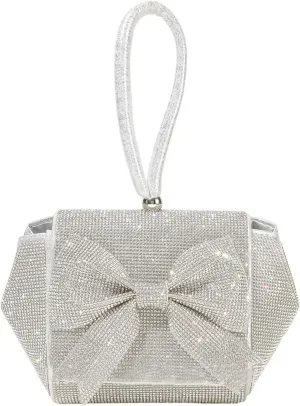 Evening Bag Bow Purses Silver Purse for Women Dressy Evening Clutch Purses Wedding Glitter Rhinestone Purse Women‘s Shoulder Bag Handbag for Party