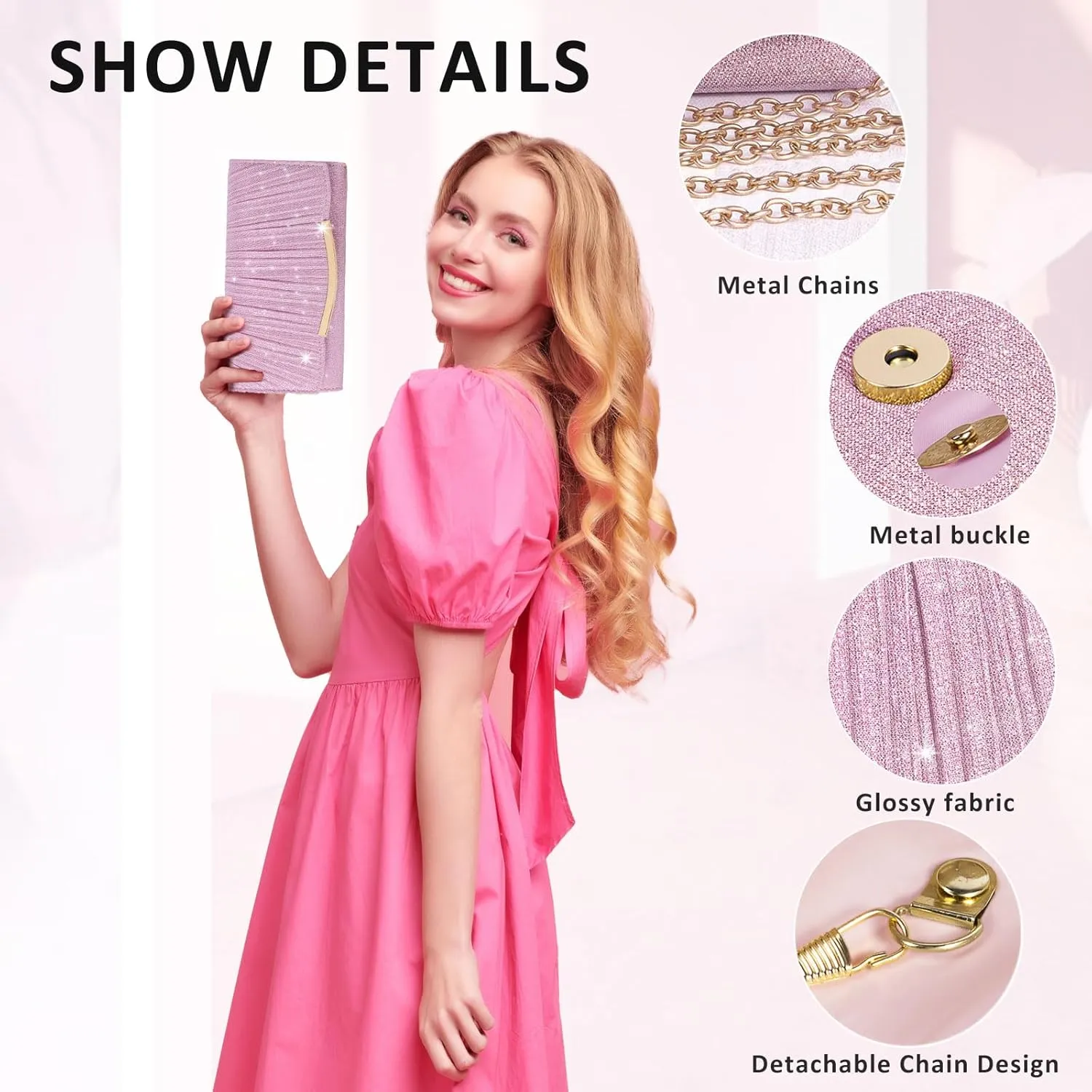 Evening Bag Clutch Purses for Women Wedding Bag Sparkling Party Handbag with Detachable Chain