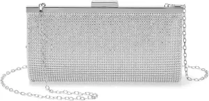 Evening Bags Clutch Purses for Women Formal, Crystal Rhinestone Purse Handbag Crossbody Bag with Chain Shoulder Bag Sparkly for Wedding Guest Party Silver Silver