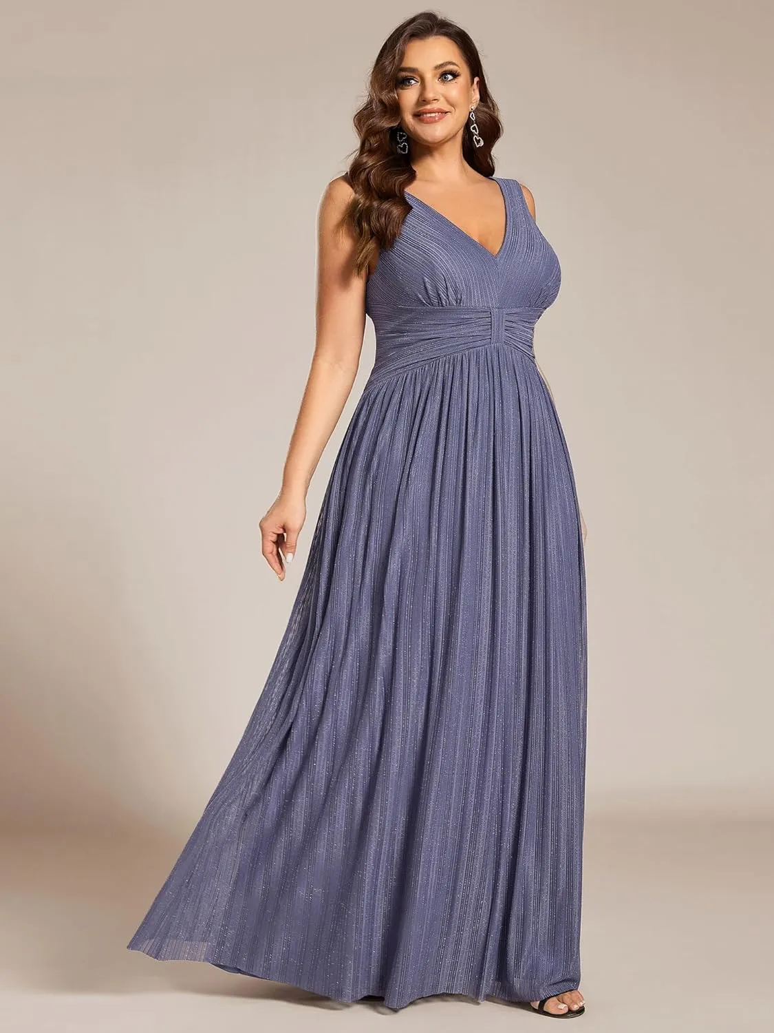 Ever-Pretty Plus Women's Plus Size Glitter Mother of The Bride Dress Pleated Sleeveless Evening Dress 02133-DAPH