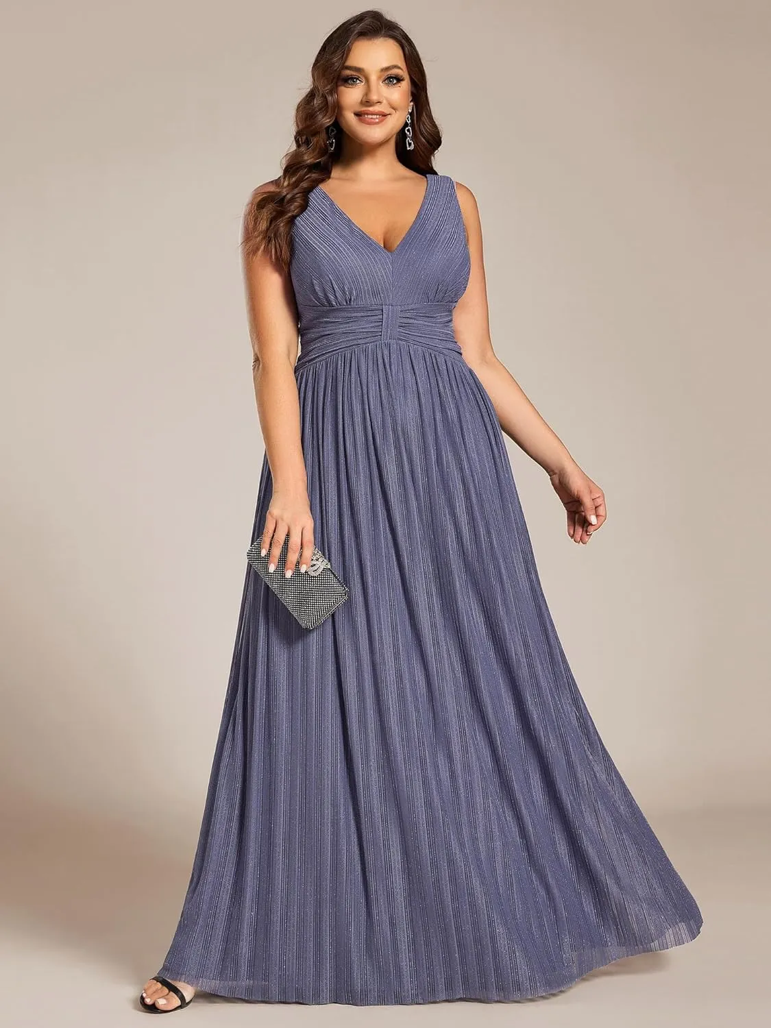 Ever-Pretty Plus Women's Plus Size Glitter Mother of The Bride Dress Pleated Sleeveless Evening Dress 02133-DAPH