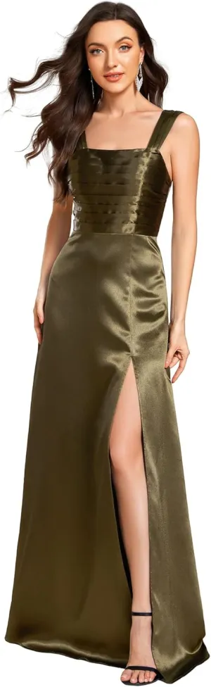 Ever-Pretty Women's Floor Length Split Satin Square Neck A Line Sleeveless Bridesmaid Dress 02330