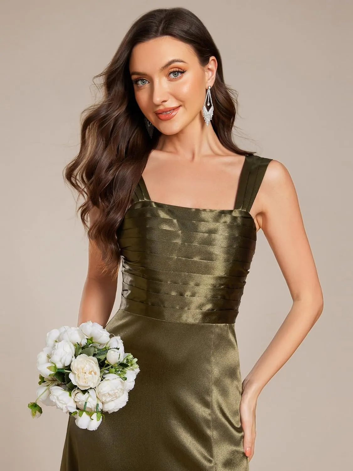 Ever-Pretty Women's Floor Length Split Satin Square Neck A Line Sleeveless Bridesmaid Dress 02330
