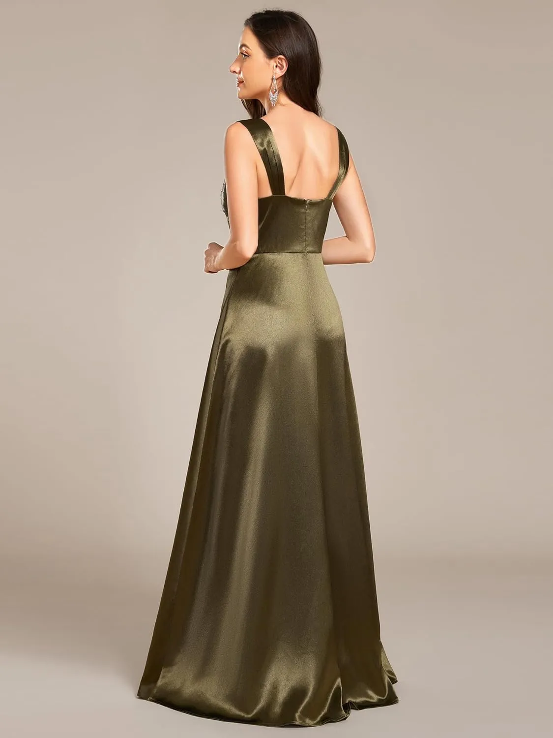 Ever-Pretty Women's Floor Length Split Satin Square Neck A Line Sleeveless Bridesmaid Dress 02330
