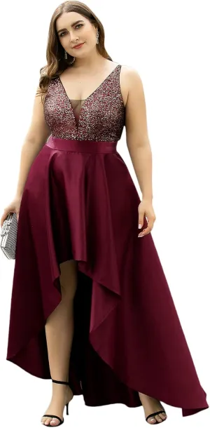 Ever-Pretty Women's Plus Size Sequin V-Neck High-Low A-line Evening Dress Prom Gowns 0667-PZUSA