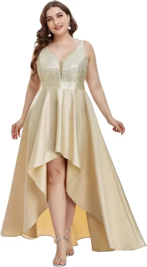 Ever-Pretty Women's Plus Size Sequin V-Neck High-Low A-line Evening Dress Prom Gowns 0667-PZUSA