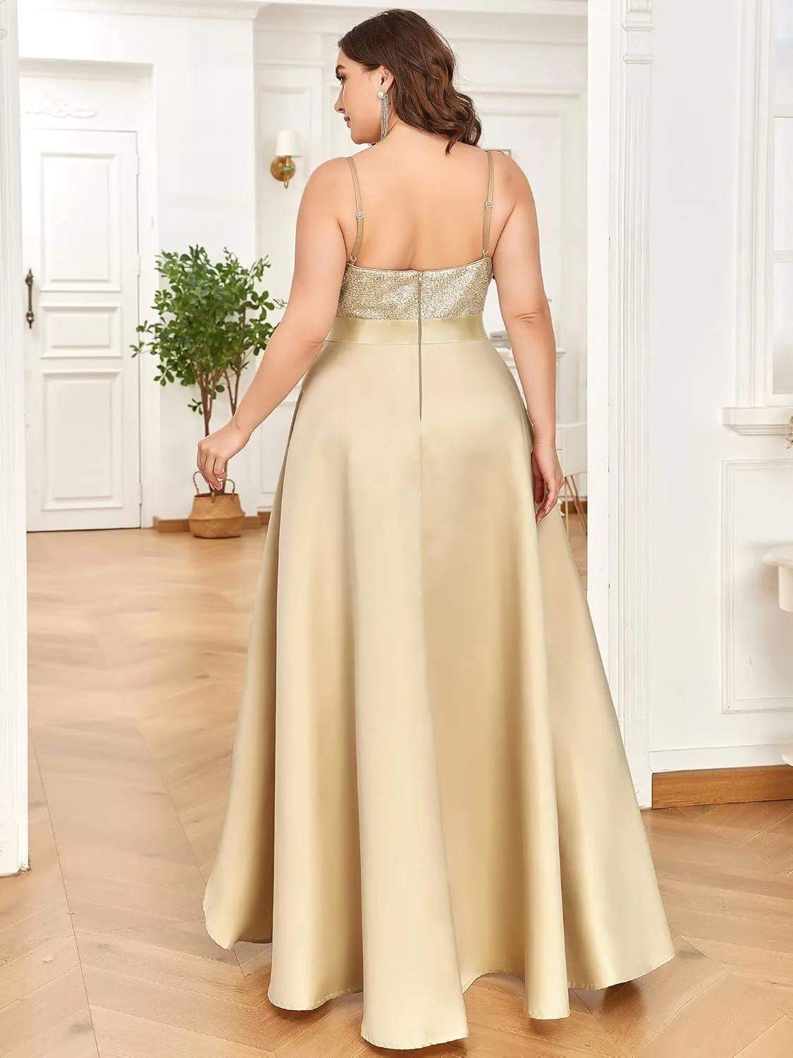 Ever-Pretty Women's Plus Size Sequin V-Neck High-Low A-line Evening Dress Prom Gowns 0667-PZUSA