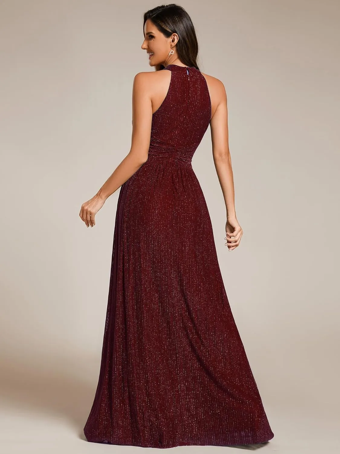 Ever-Pretty Women's Summer Halter Sleeveless Pletaed Floor Length Glitter Formal Evening Dresses 41961