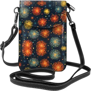 explosion firework Pattern Leather Crossbody Flap Phone Bag - Versatile Gift for Women Walking, Camping, Shopping, and Travel