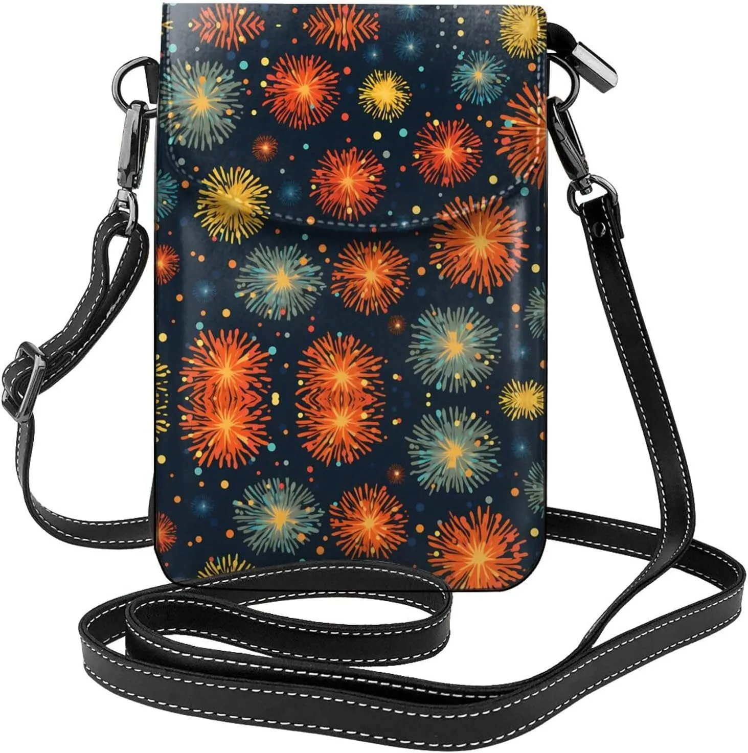 explosion firework Pattern Leather Crossbody Flap Phone Bag - Versatile Gift for Women Walking, Camping, Shopping, and Travel