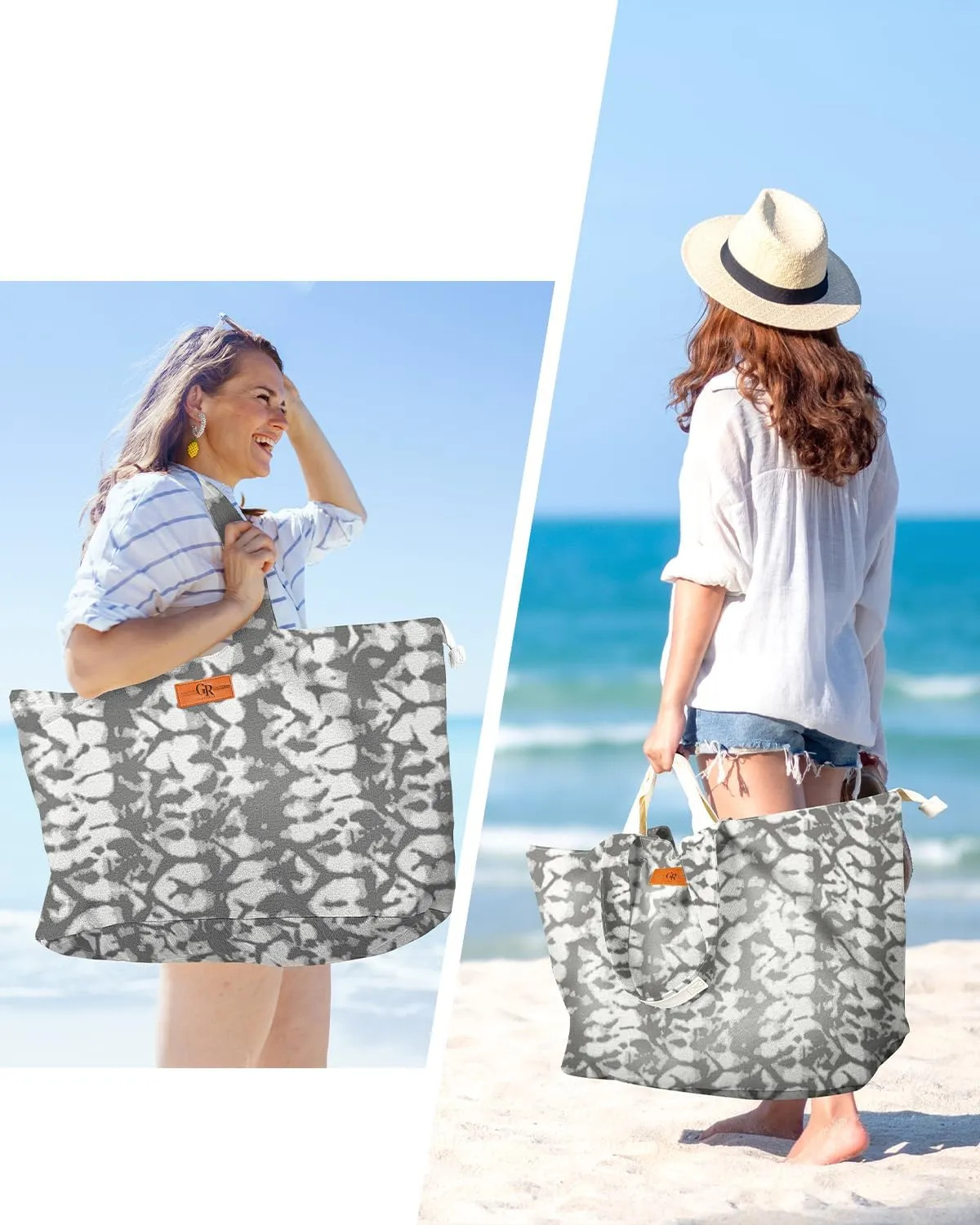 Extra Large Beach Bag for Women - Waterproof Sandproof Over-Size Carry On Beach Tote with 5 Pockets Gifts for Women
