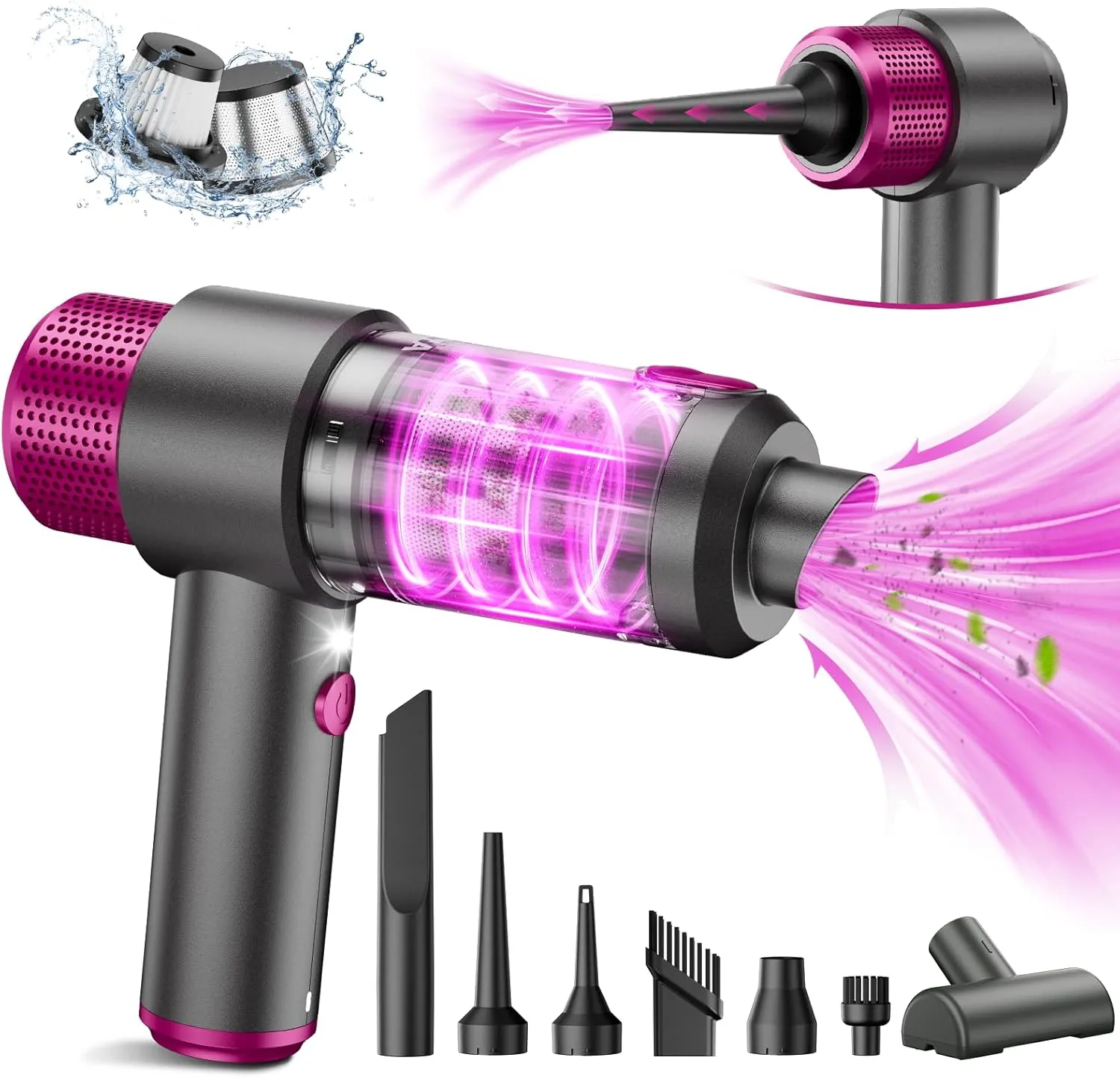 EYYA Handheld Car Vacuum Cleaner Cordless, 15000PA High Power Car Vacuum Cleaner & Air Duster, 4-in-1 Portable Mini Car Vacuum Cleaner with LED Light, Hand Held Vacuum Cleaner for Car Home Office