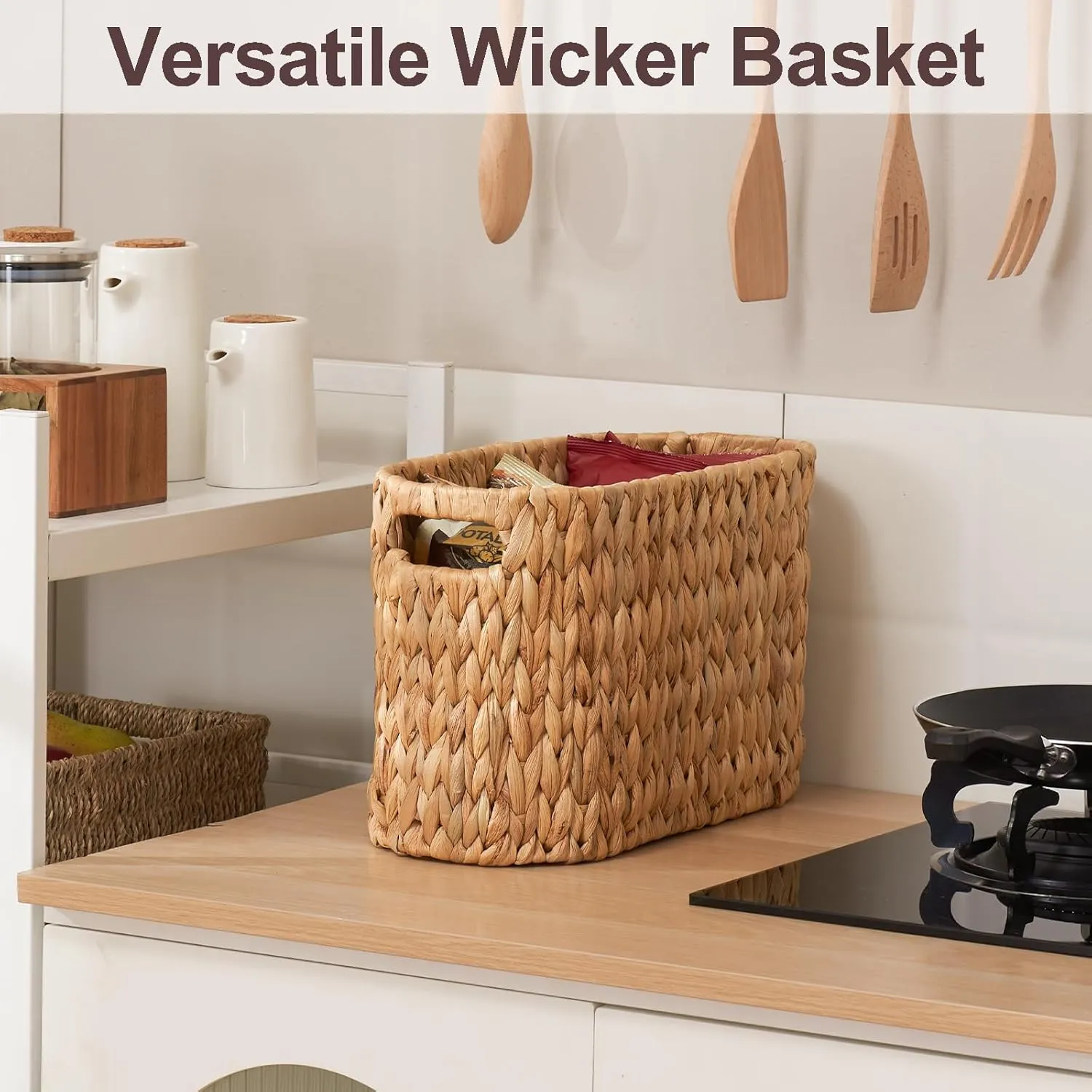 FairyHaus Wicker Toilet Paper Storage Basket with Buit-in Handles, 6 Rolls Natural Water Hyacinth Toilet Paper Holder Stand with Storage, Freestanding Handwoven Toilet Paper Holder Basket for Bathroom