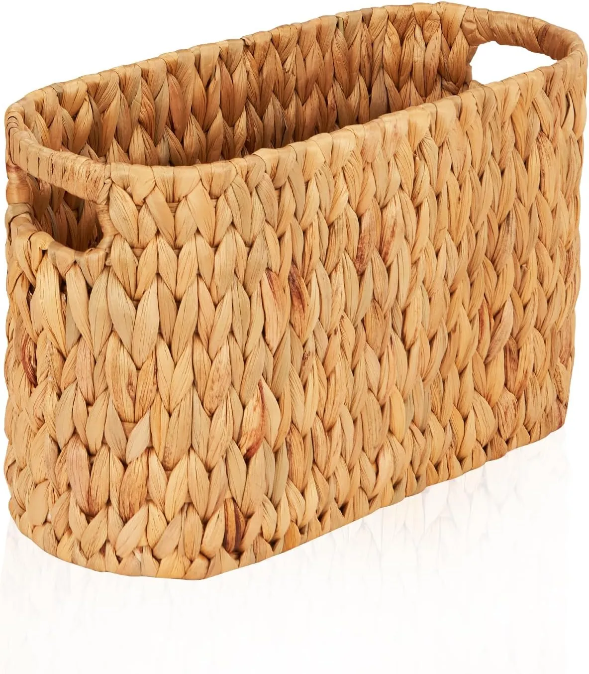 FairyHaus Wicker Toilet Paper Storage Basket with Buit-in Handles, 6 Rolls Natural Water Hyacinth Toilet Paper Holder Stand with Storage, Freestanding Handwoven Toilet Paper Holder Basket for Bathroom
