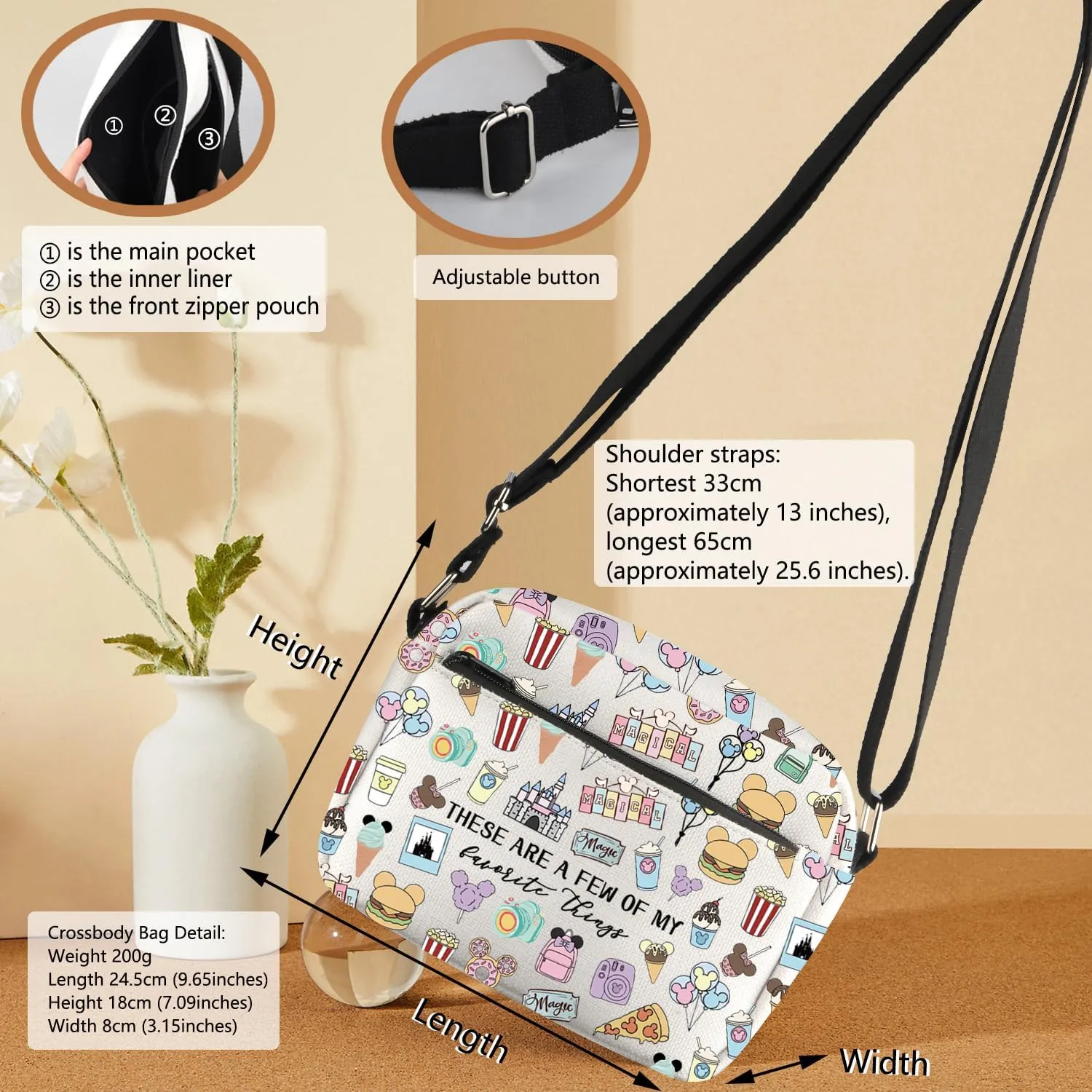 Fairytale Fans Crossbody Bag Vacation Trip Gift Mouse Ice Cream Messenger Bag Magic Kingd*m Gift Snacks Lover Gift