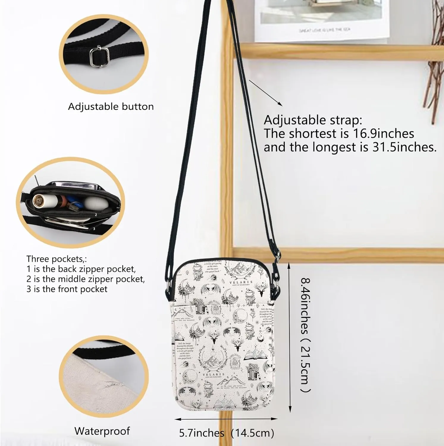 Fantasy Novel Inspire Crossbody Bag Velaris City Merch Night Court Inspire Messenger Bag Literary Theme Gift