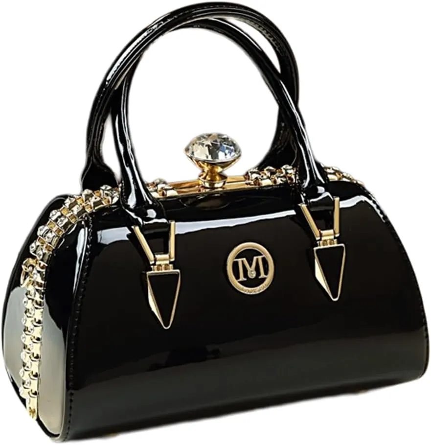 Fashion Rhinestone Evening Bag for Women Top Handle Crossbody Handbags Leather Purses Small Hard Shoulder Bags