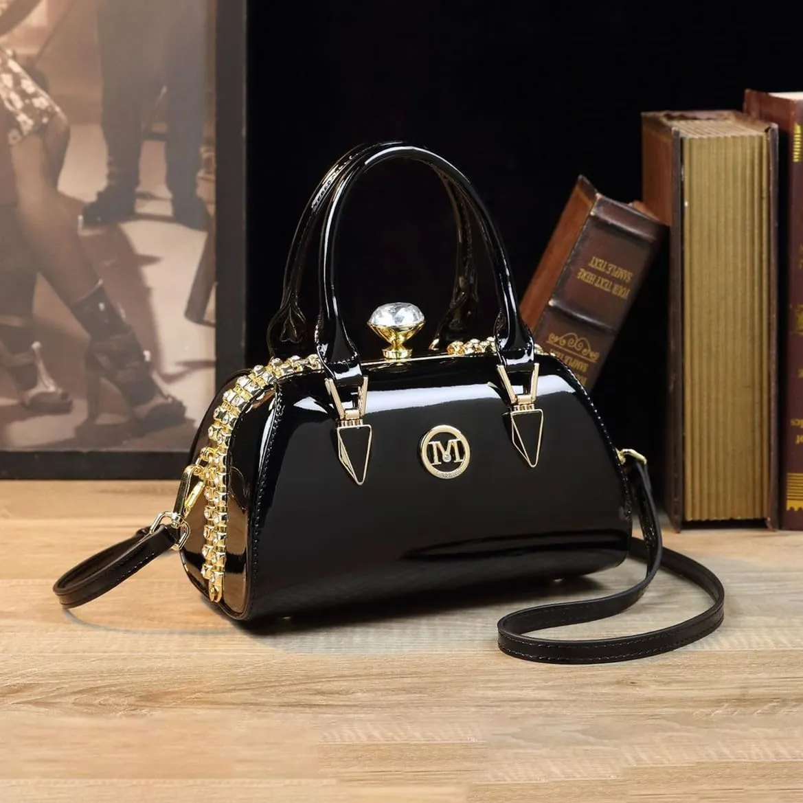 Fashion Rhinestone Evening Bag for Women Top Handle Crossbody Handbags Leather Purses Small Hard Shoulder Bags