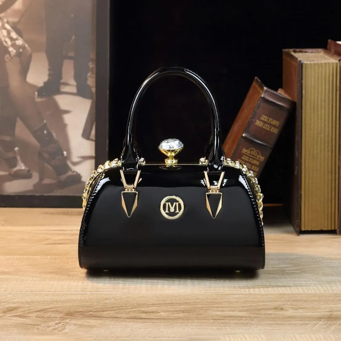 Fashion Rhinestone Evening Bag for Women Top Handle Crossbody Handbags Leather Purses Small Hard Shoulder Bags