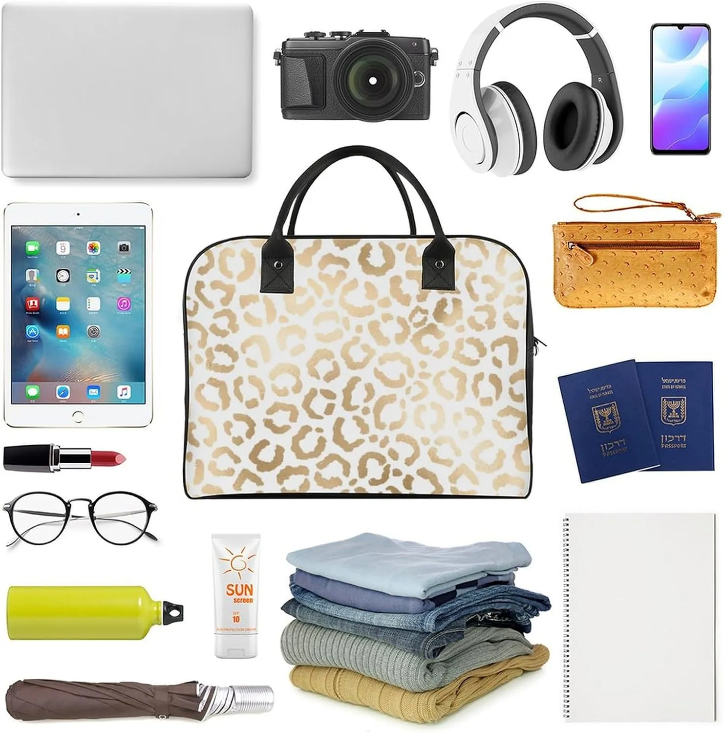 Faux Gold Paint Splatter on Black & White Stripes Travel Handbag with A Large Capacity Design That Can Be Reused