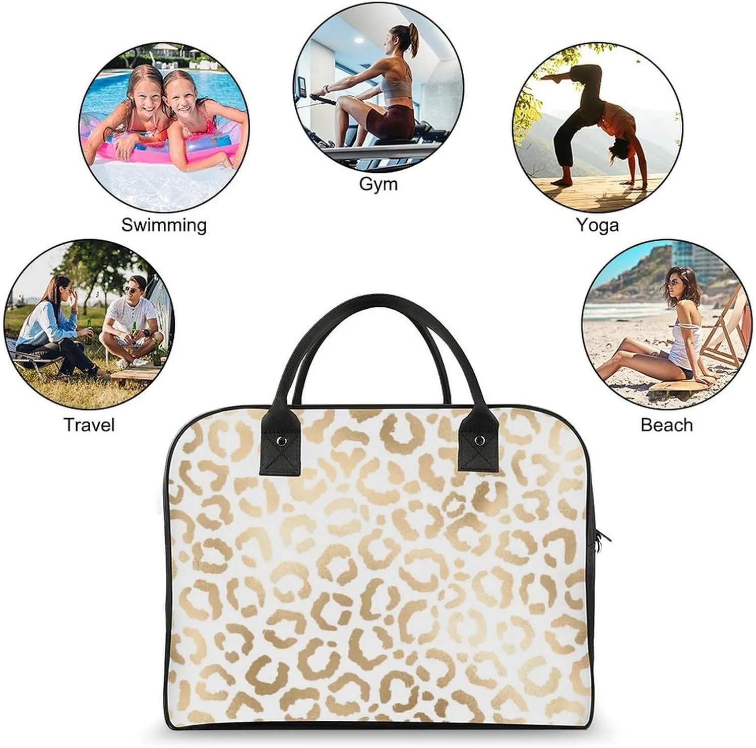 Faux Gold Paint Splatter on Black & White Stripes Travel Handbag with A Large Capacity Design That Can Be Reused