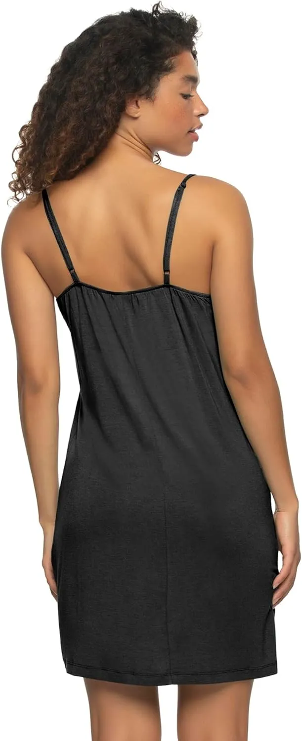Felina - Elysees Rich Satin Chemise Slip Dress Nightgowns for Women with Satin Trim, and Adjustable Straps