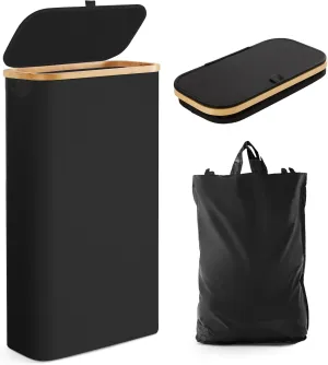 Fiona's magic Slim Laundry Hamper with Lid, 63L Narrow Laundry Basket with Removable Bag, Black Collapsible Dirty Clothes Basket, Thin Tall Storage Basket for Bathroom, Bedroom