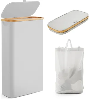 Fiona's magic Slim Laundry Hamper with Lid, 63L Narrow Laundry Basket with Removable Bag, Grey Collapsible Dirty Clothes Basket, Thin Tall Storage Basket for Bathroom, Bedroom