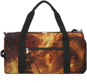 Firefighter Fighting Against Flames Dragon Gym Sport Bag Travel Duffel Bags Tote with Shoe Compartment Water Resistant Pouch Unisex
