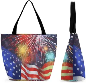 Firework Memorial Day July of 4th Women Tote Bag Casual Shoulder Bag Travel Shopping Handbags for Work Travel Fashion Gifts