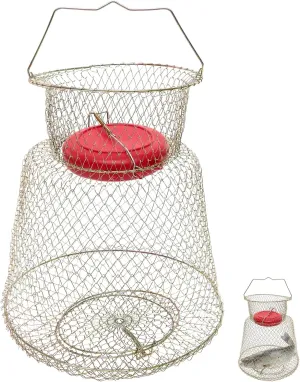Fishing Guard Cage Fish Catching Net with Draw Control Portable Design for Storage and Easy Transport