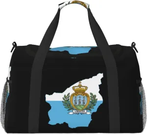 Flag Map Of San Marino Travel Duffel Bag Large Foldable Waterproof Overnight Bag For Beach Swim Bags Pool Sports Gym