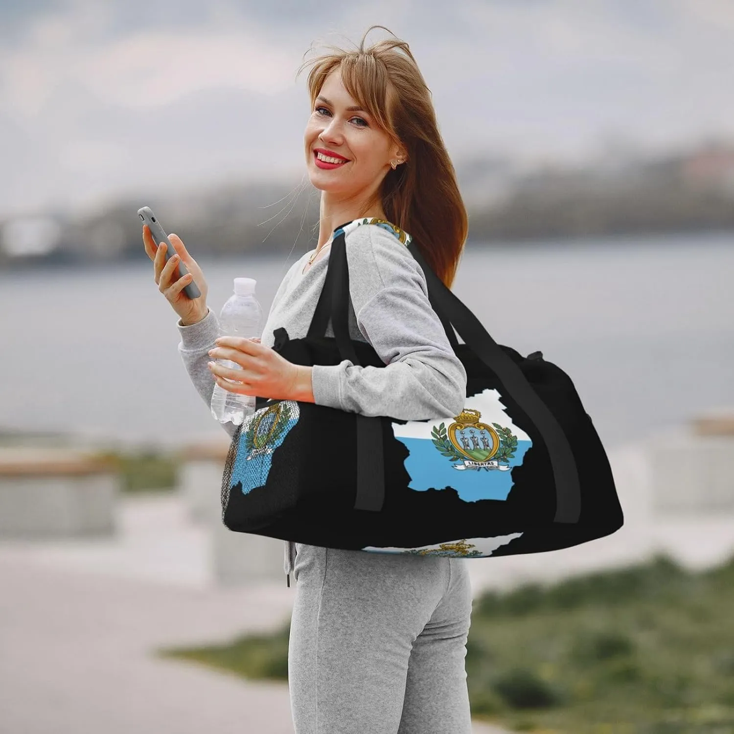 Flag Map Of San Marino Travel Duffel Bag Large Foldable Waterproof Overnight Bag For Beach Swim Bags Pool Sports Gym
