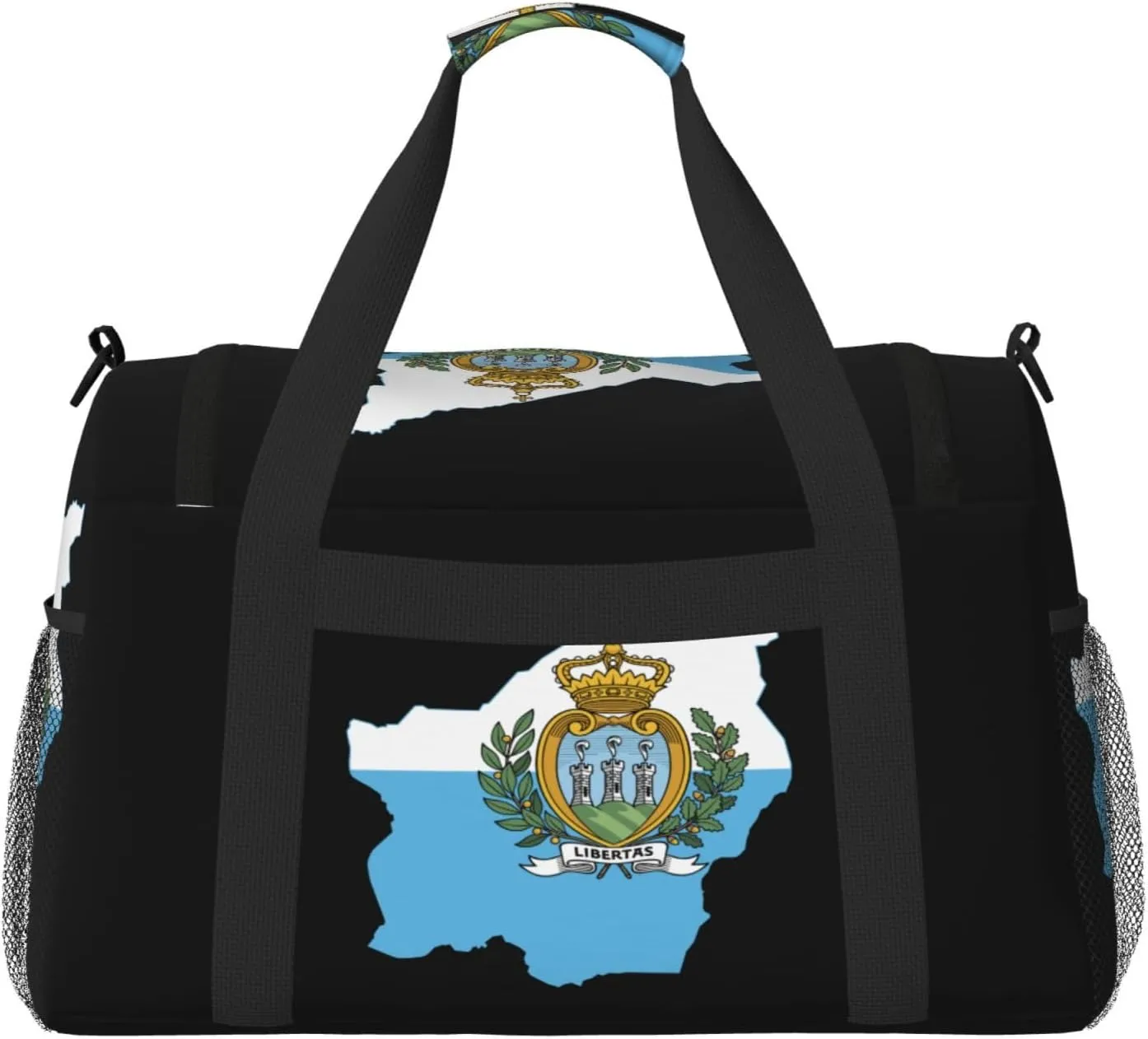 Flag Map Of San Marino Travel Duffel Bag Large Foldable Waterproof Overnight Bag For Beach Swim Bags Pool Sports Gym